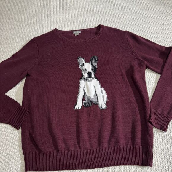 Falls Creek Cotton Boho Women's Burgundy Sweater with Dog Design Sz XL - Picture 1 of 7